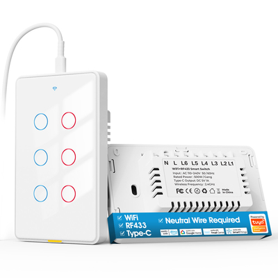 Tuya Commutateur Wifi Type C Timing Application vocale Alexa Google Home Smart Home Wifi sans fil RF433 US Commutateur tactile sur le mur