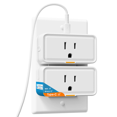 Tuya Smart Socket avec surveillance de l'alimentation, prise WiFi et RF433, prise de type C, app et contrôle vocal, compatible avec Alexa et Google Home