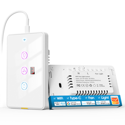 Bon prix Tuya Wifi Fan Light Us Switch Type C Application vocale de chronométrage compatible avec Alexa Google Home Smart Home en ligne
