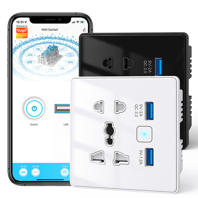 Bon prix Tuya Wifi Smart Wall Socket Vitre trempé Chargeur rapide 3.0 USB Automatisation de la maison intelligente Google Home Alexa Universel États-Unis UE Royaume-Uni en ligne