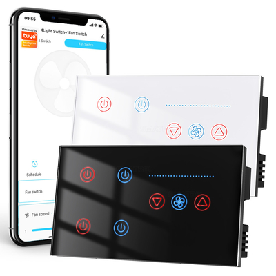 Bon prix Tuya WiFi Smart Light 4 gang Commutateur Ventilateur de plafond Contrôle de la vitesse du ventilateur Timer Moniteur de puissance vocale Prise en charge Alexa Google Home Tmall Genie 100-240V en ligne
